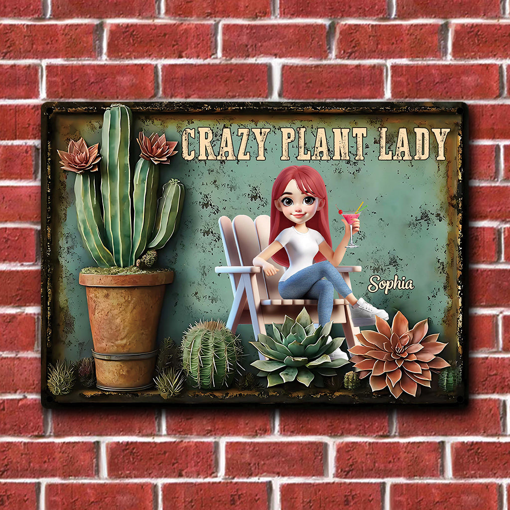 Crazy Plant Lady - Personalized Gardening Rectangle Metal Sign