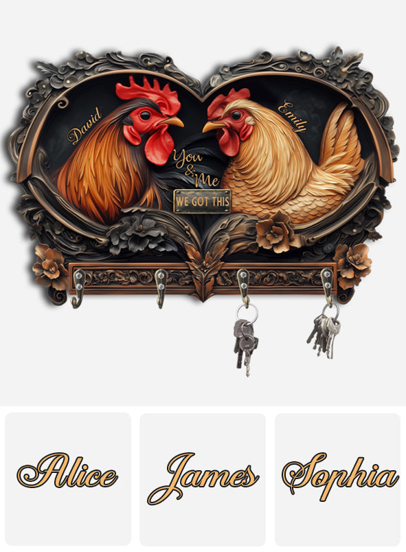 An Old Rooster & His Cute Chick - Personalized Chicken Custom Shaped Key Rack