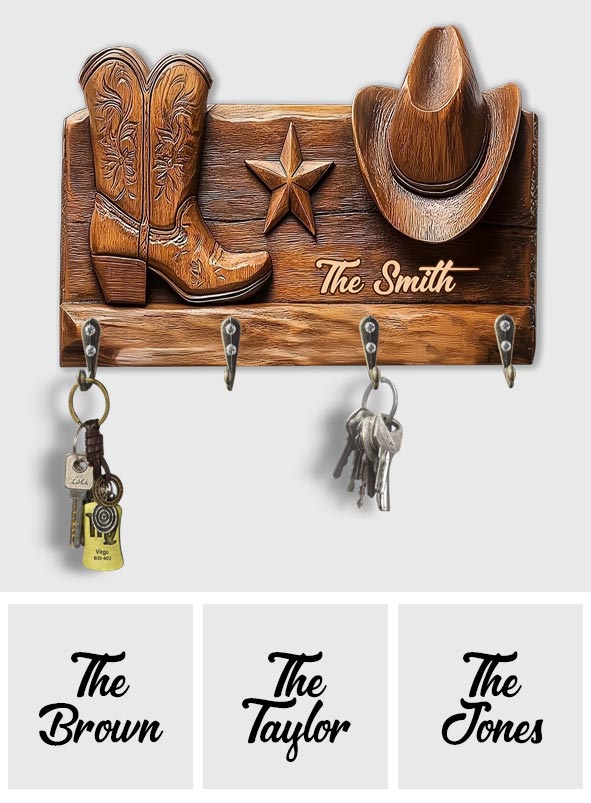 Rustic Cowgirl Hat & Boots - Personalized Cowgirl Custom Shaped Key Rack