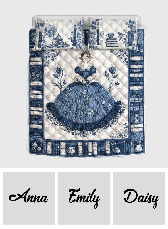 Toile de Jouy Reading Girl - Personalized Book Quilt Set