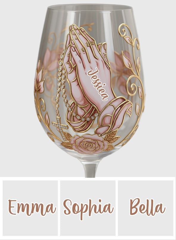 Praying Hands - Personalized Christian Wine Glass With Long Stem