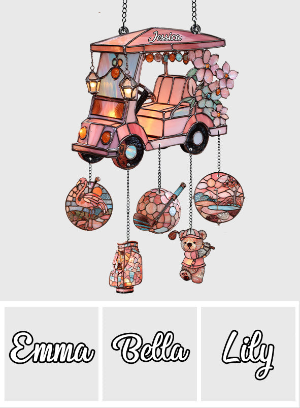 Golf Cart - Personalized Golf Window Hanging Suncatcher With Charms