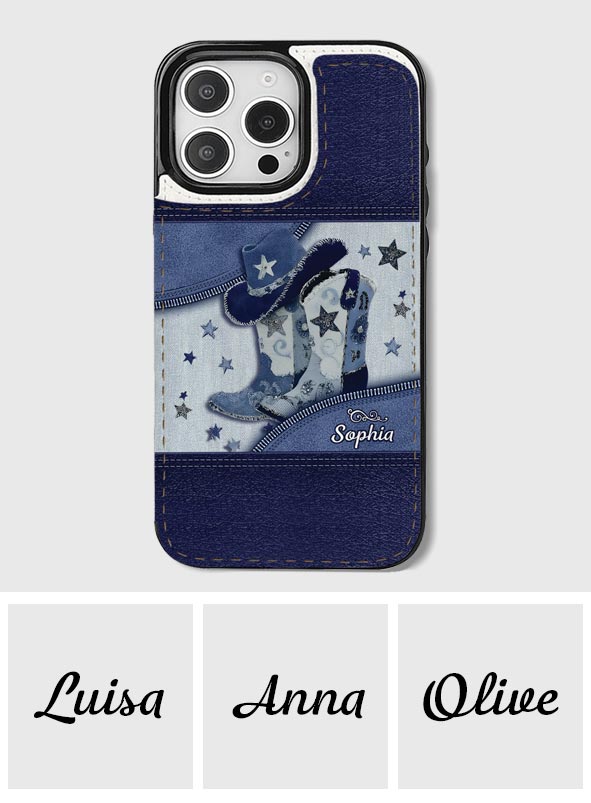 Cowgirl-Stiefel – Personalisierte faltbare Handyhülle im Cowgirl-Stil
