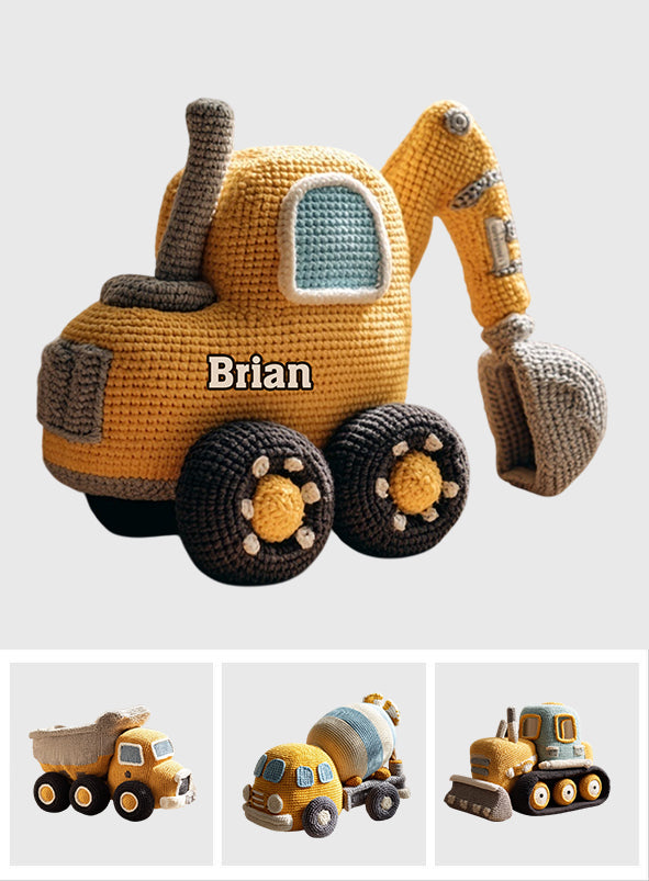Construction Machine - Personalized Kid Faux Fur Shaped Pillow