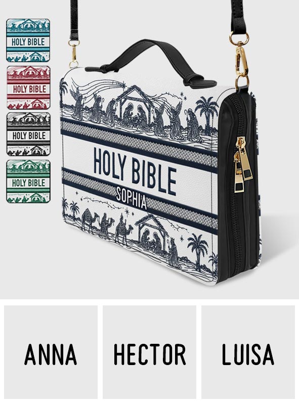 Weihnachtsmotiv – Personalisierte christliche Bibelhülle aus Leder