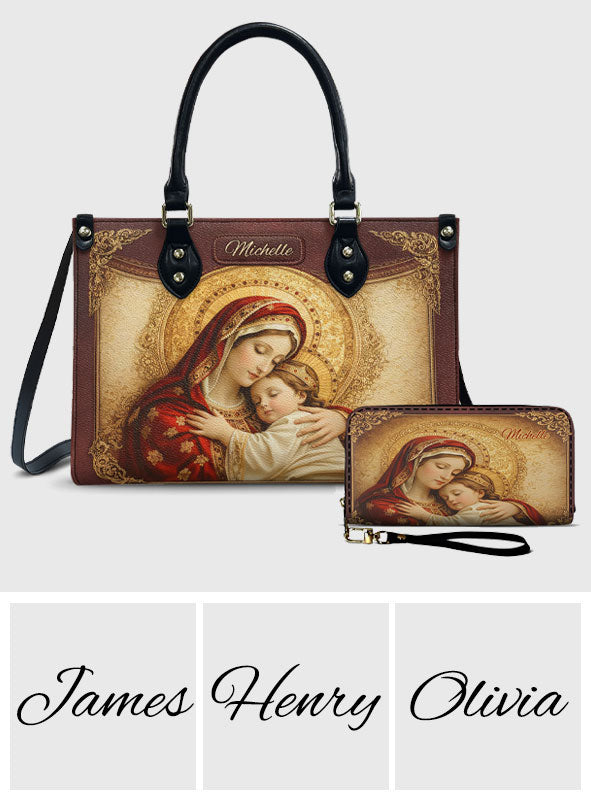 Virgin Mary Mother - Personalized Christian Leather Handbag & Leather Long Wallet