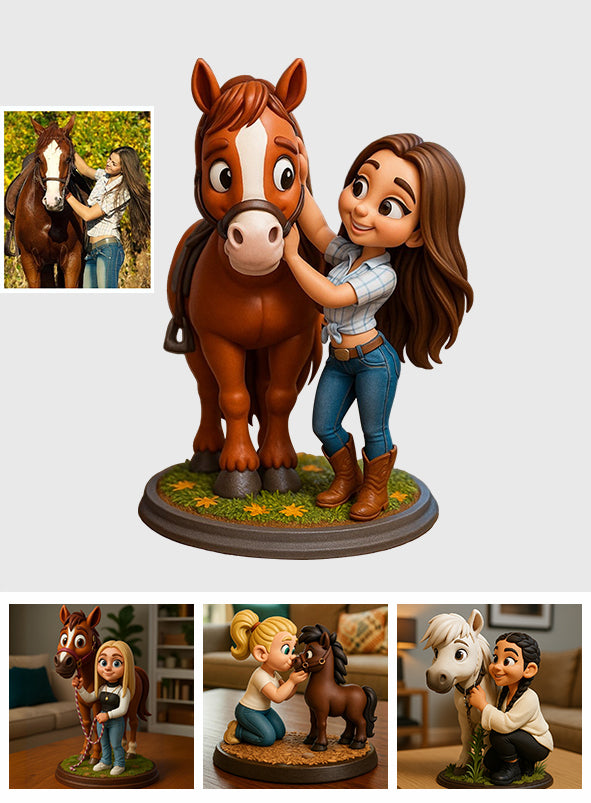 Love Horses Cartoonish Style - Personalized Horse Custom Shaped Acrylic Plaque