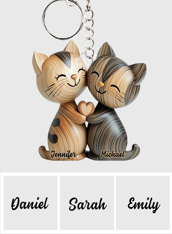 Cute Cat Couple - Personalized Cat Keychain