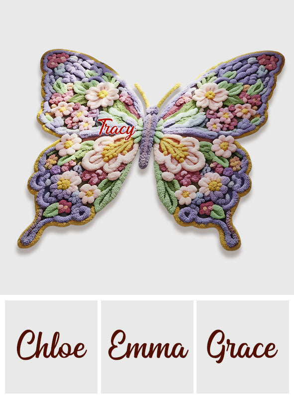 Blumen-Schmetterling – Personalisierte Fußmatte/Teppich in Schmetterlingsform