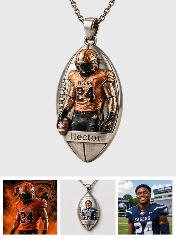 Any Sport Any Ball - Personalized Football Shaped Metal Pendant Necklace