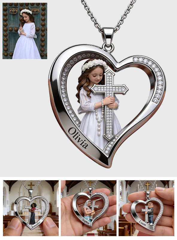 Faith Inspired Heart - Personalized Christian Shaped Metal Pendant Necklace