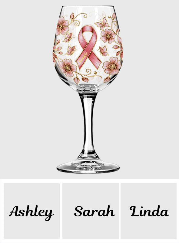 Pink Ribbon - Personalized Breast Cancer Awareness Wine Glass With Long Stem