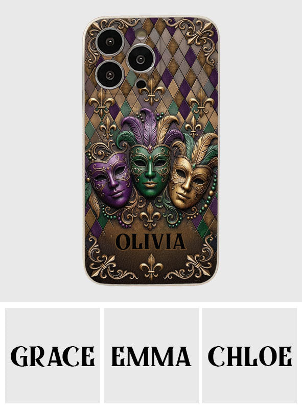 Mardi Gras Fleur de Lis - Personalisierte Mardi Gras Leder-Handyhülle