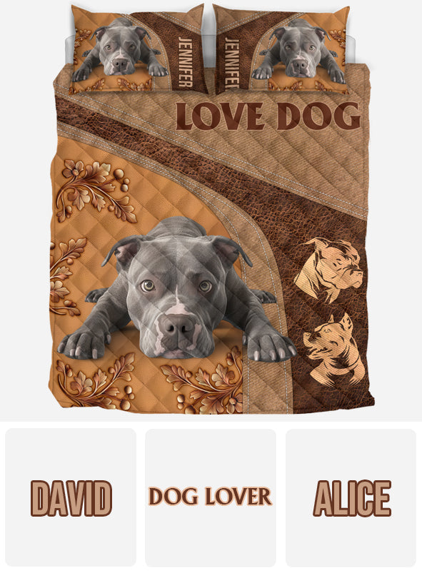 Sleeping Pitbull - Personalized Dog Quilt Set