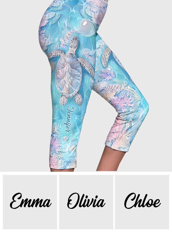 Vibrant Sea Turtle - Personalized Turtle Capri Leggings