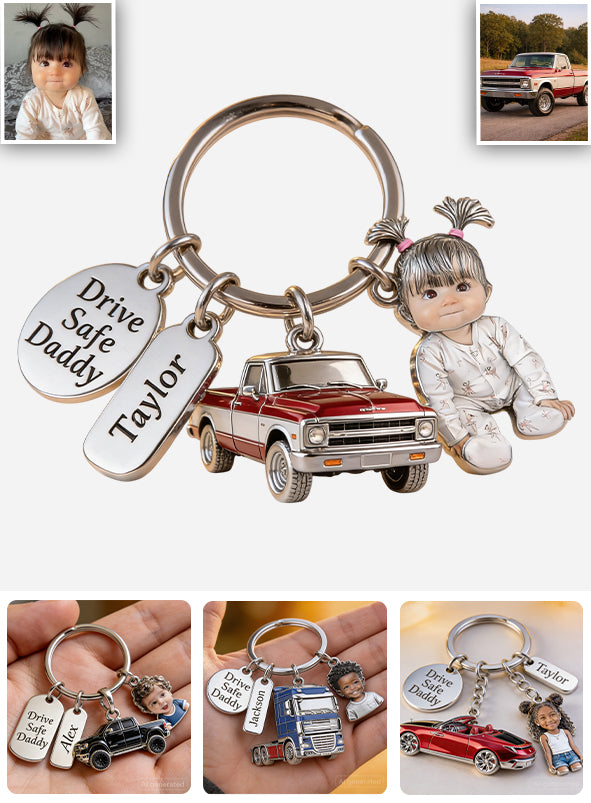 Conduisez prudemment Papa - Porte-clés personnalisé premium avec charms