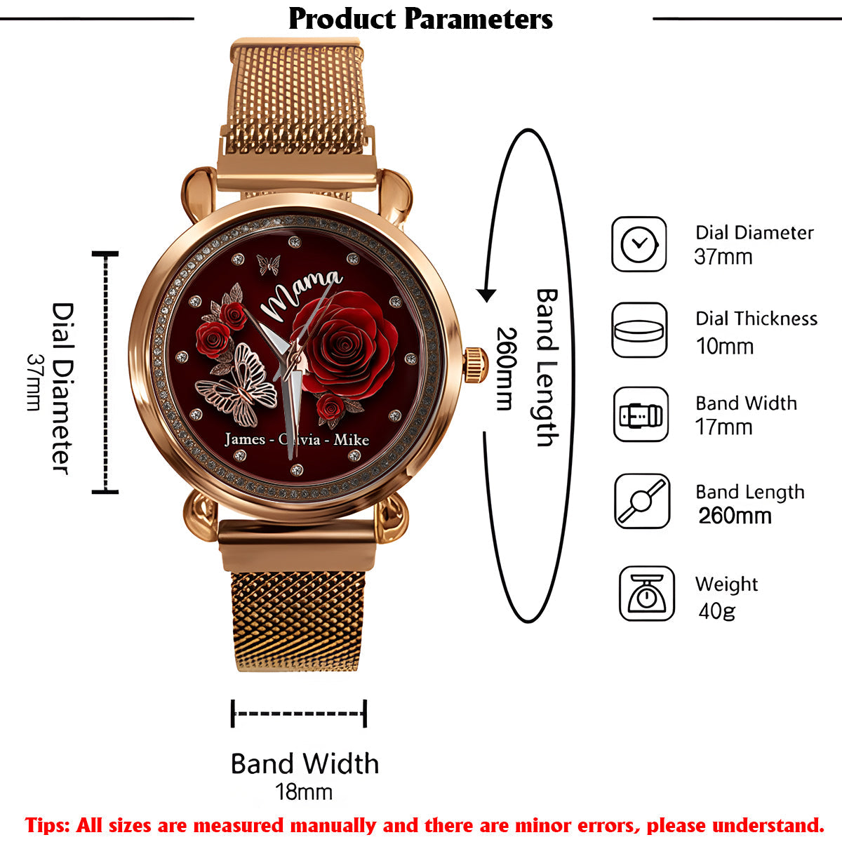 Mama Rose Flower - Personalized Mother Women Hand Watch