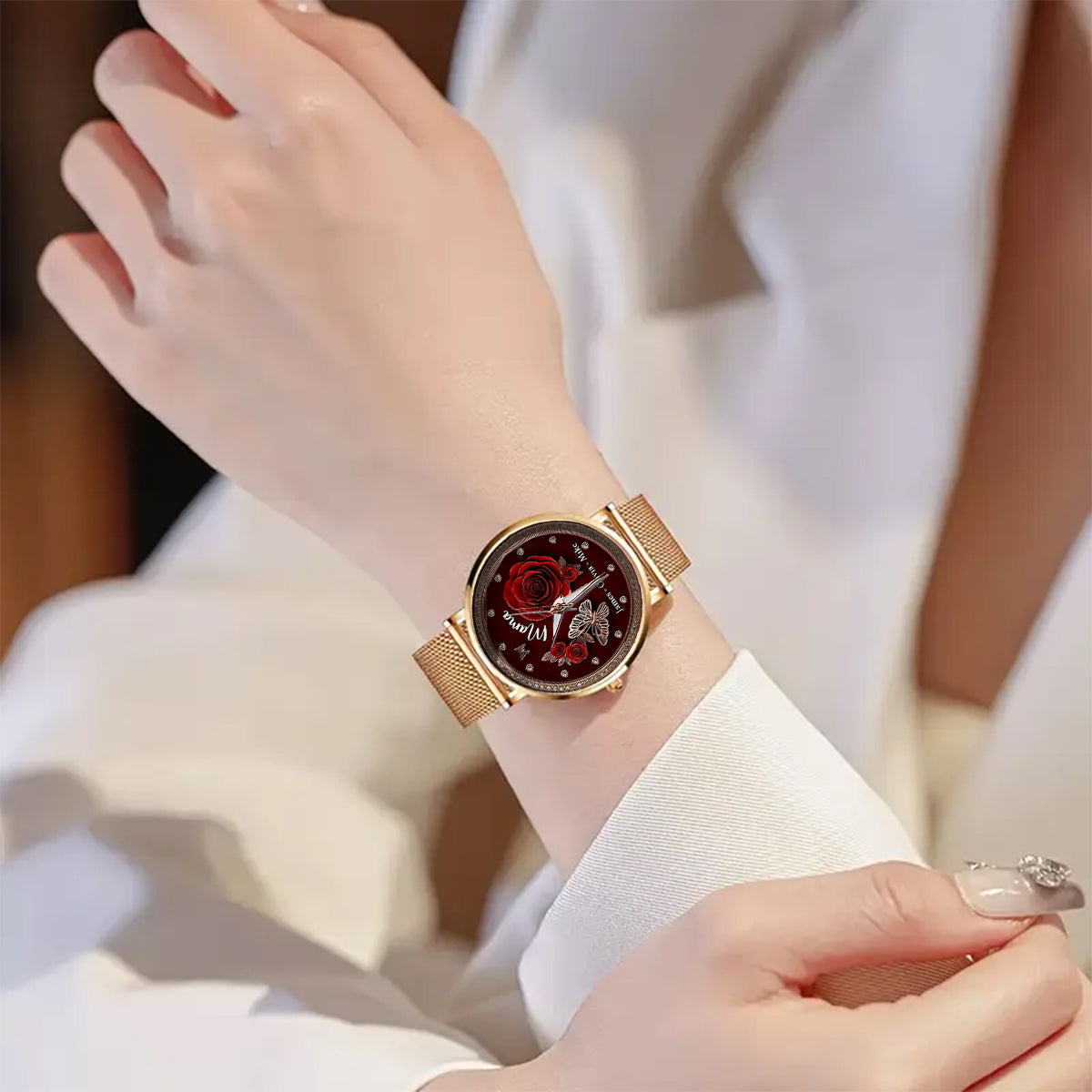 Mama Rose Flower - Personalized Mother Women Hand Watch