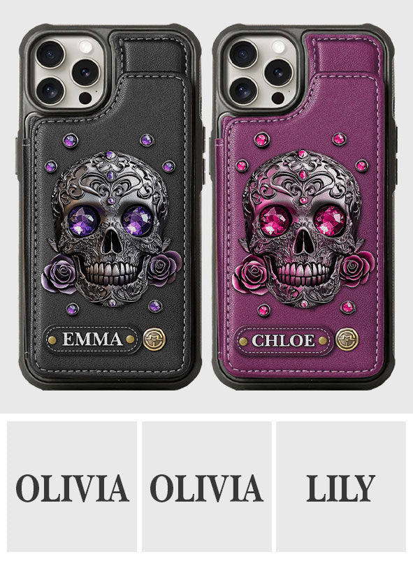Beautiful Skull And Roses - Personalized Skull Wallet Phone Case
