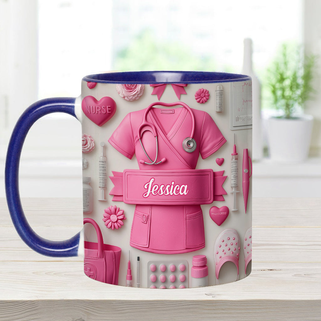 Nursing Is A Work Of Heart - Personalized Nurse Accent Mug