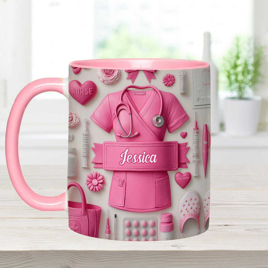 Nursing Is A Work Of Heart - Personalized Nurse Accent Mug