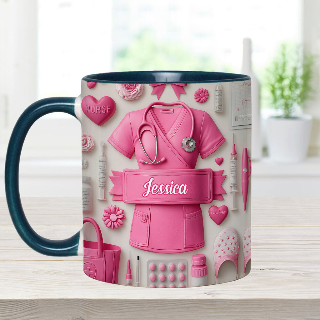 Nursing Is A Work Of Heart - Personalized Nurse Accent Mug