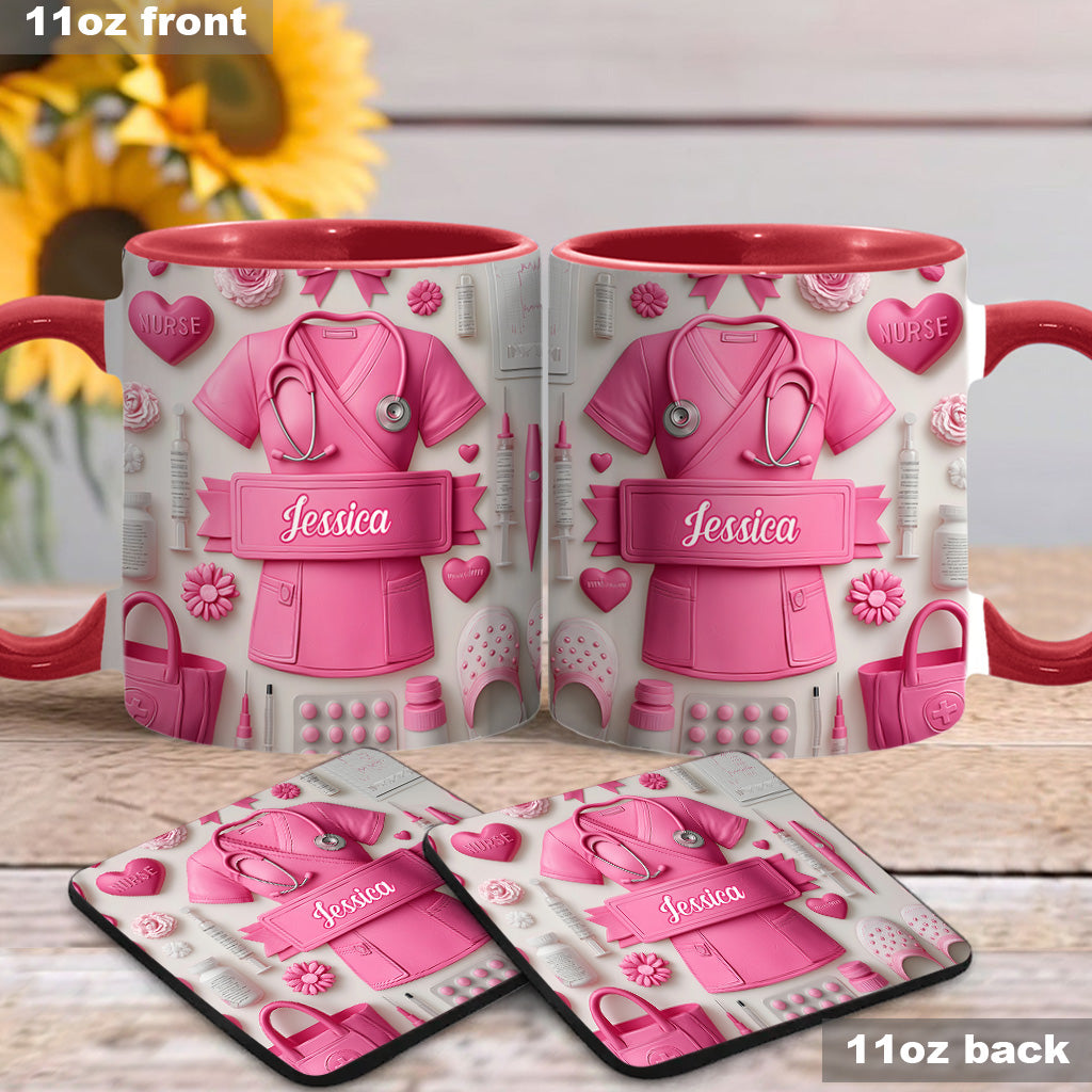 Nursing Is A Work Of Heart - Personalized Nurse Accent Mug