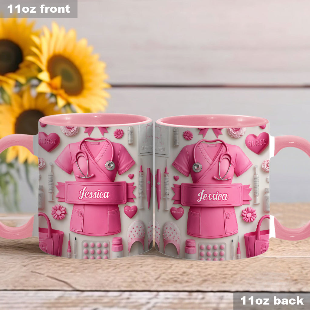 Nursing Is A Work Of Heart - Personalized Nurse Accent Mug