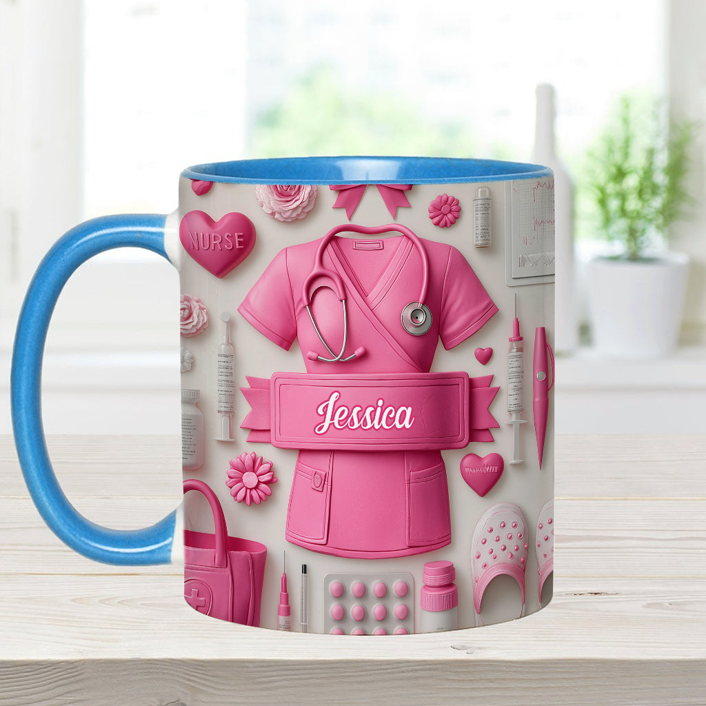 Nursing Is A Work Of Heart - Personalized Nurse Accent Mug