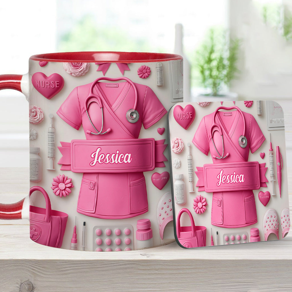 Nursing Is A Work Of Heart - Personalized Nurse Accent Mug