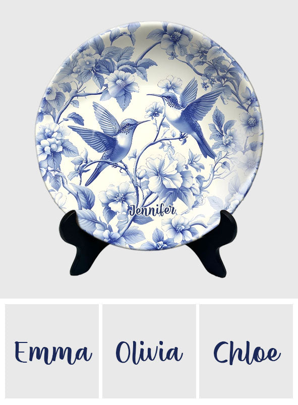 Stunning Hummingbird Toile de Jouy Pattern - Personalized Hummingbird Ceramic Round Plate