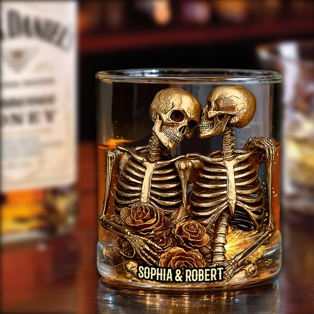 Couple Skeleton - Personalized Skull Whiskey Glass