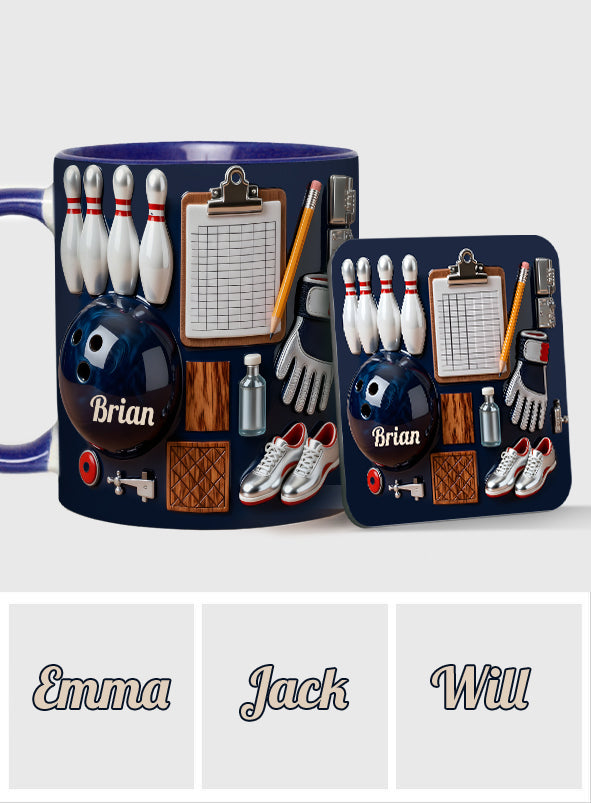 Bowling-Begeisterung – Personalisierte Bowling-Tasse & Untersetzer