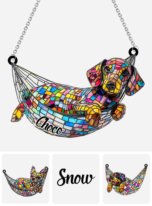 Stained Glass Chilling Dog - Personalized Dog Window Hanging Suncatcher Ornament