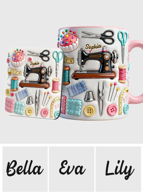 J'adore coudre - Mug et sous-verre personnalisés sur le thème de la couture