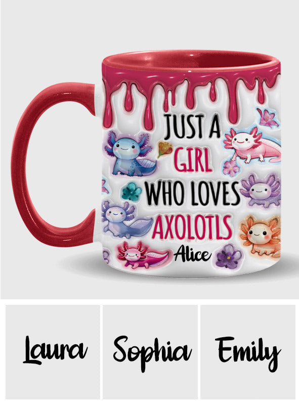 Une fille qui adore les axolotls - Mug personnalisé à motif axolotl
