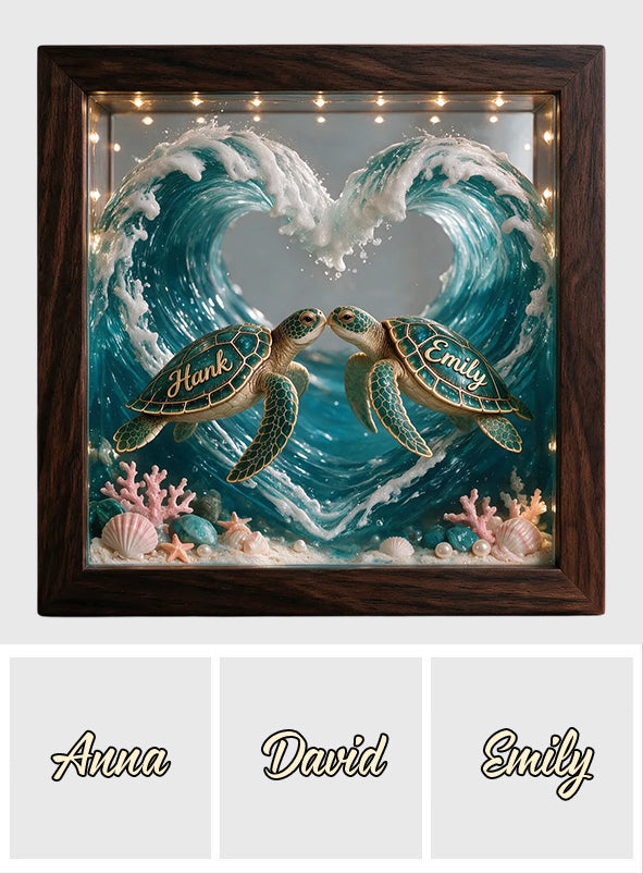 Beautiful Turtle Couple - Personalized Turtle Wooden Frame LED Light