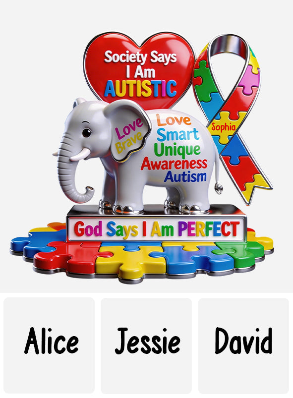 Elephant Puzzle I Am Perfect - Personalized Autism Awareness Custom Shaped Acrylic Plaque