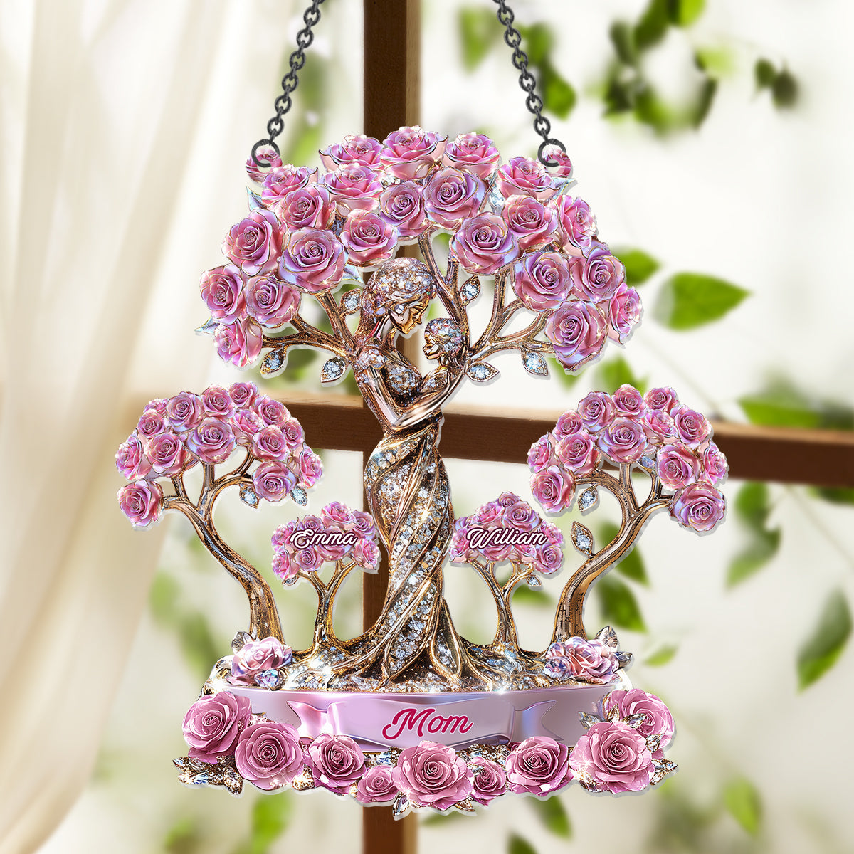 The Love Between Mother And Her Kids - Personalized Mother Window Hanging Suncatcher Ornament