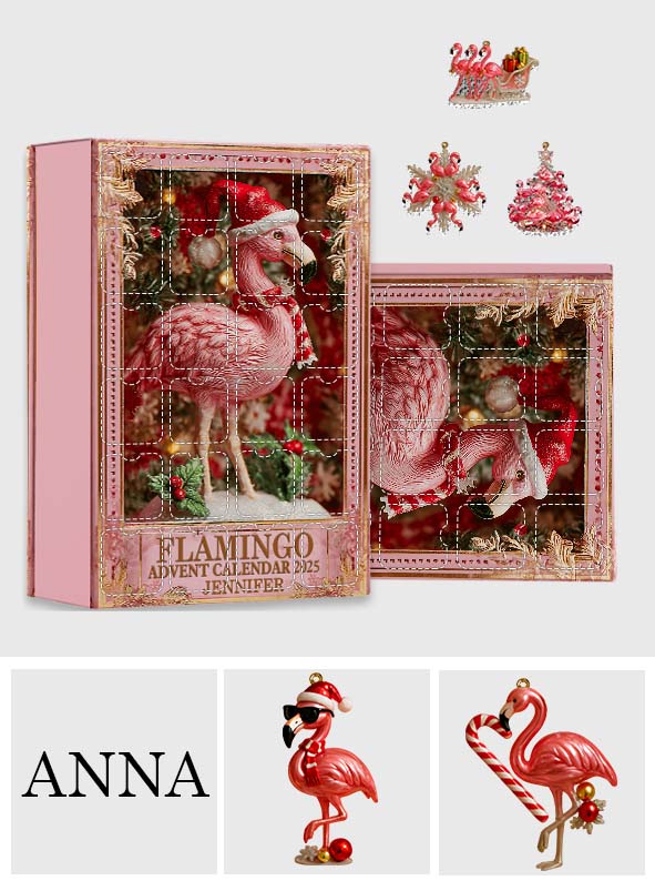 Weihnachtsflamingo – Personalisierter Flamingo-Adventskalender mit Ornamenten