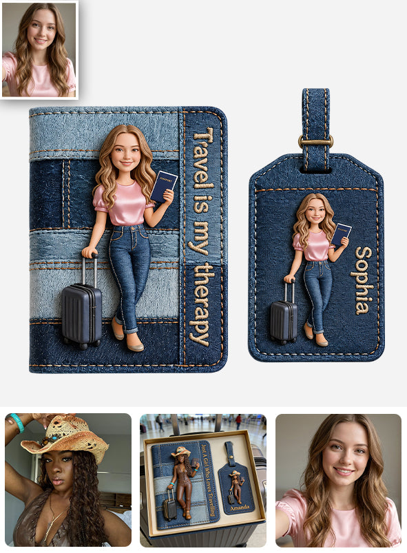 Travel Is My Therapy - Personalized Travelling Passport Holder & Luggage Tag Set