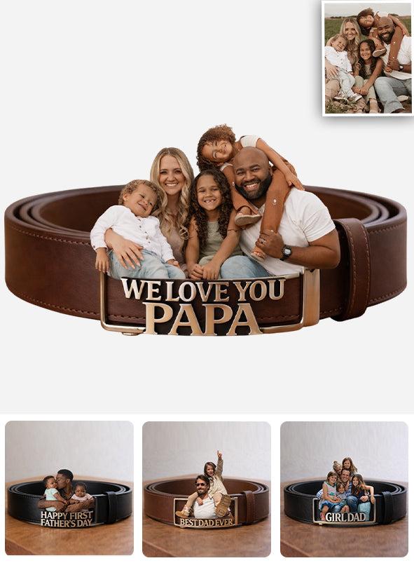 Best Dad Ever - Personalized Father Leather Belt With Shaped Buckle
