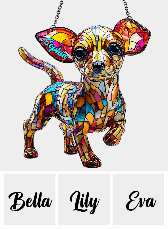 Adorable Chihuahua - Ornement attrape-soleil personnalisé à suspendre à la fenêtre, en forme de Chihuahua