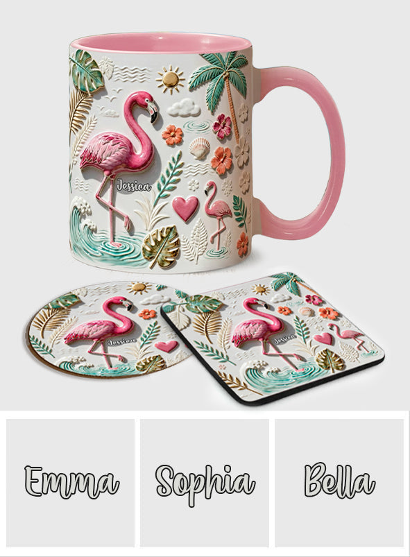 Love Flamingo - Personalized Flamingo Accent Mug & Coaster