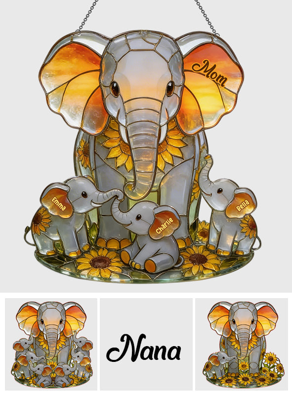 Elephant Mom - Personalized Elephant Window Hanging Suncatcher Ornament