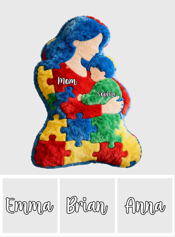 Mom And Kid - Personalized Autism Awareness Faux Fur Shaped Pillow