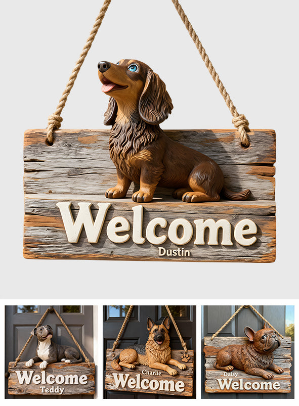 Welcome - Personalized Dog Custom Shaped Wood Sign