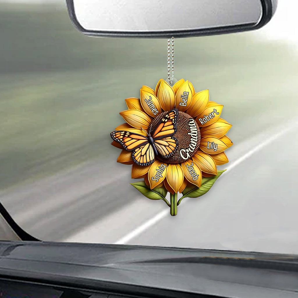 Sunflower Gift For Grandma Mom - Personalized Grandma Transparent Car Ornament