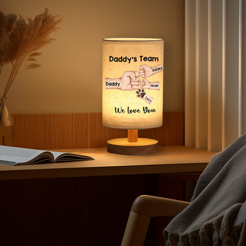 Daddy's Team First Bump - Personalized Father Table Lamp with Wood Base