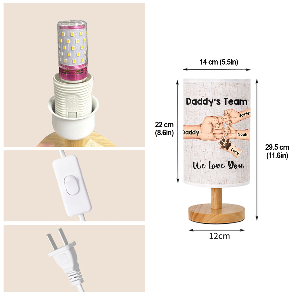 Daddy's Team First Bump - Personalized Father Table Lamp with Wood Base